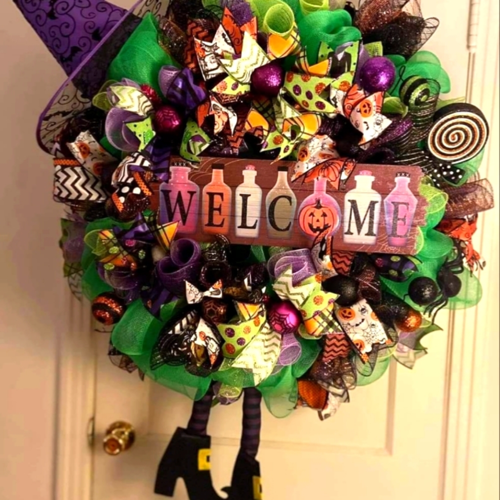 Huge Mesh Handmade Witch Wreath